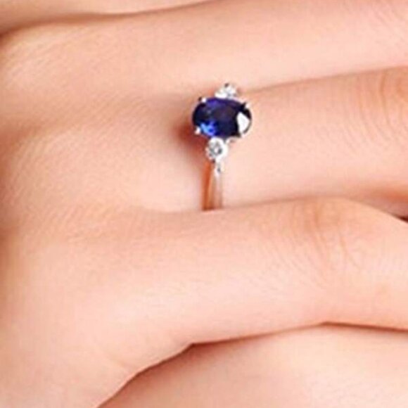 Sterling Silver 925 Oval Blue Sapphire Ring - Picture 5 of 5